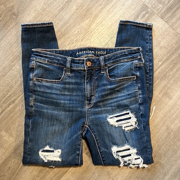 American Eagle Next Level Stretch Skinny Distressed Destroyed Jeggings Jeans - Picture 4 of 8
